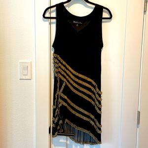 Elizabeth and James Black Cocktail Dress with Gold Beading Size S